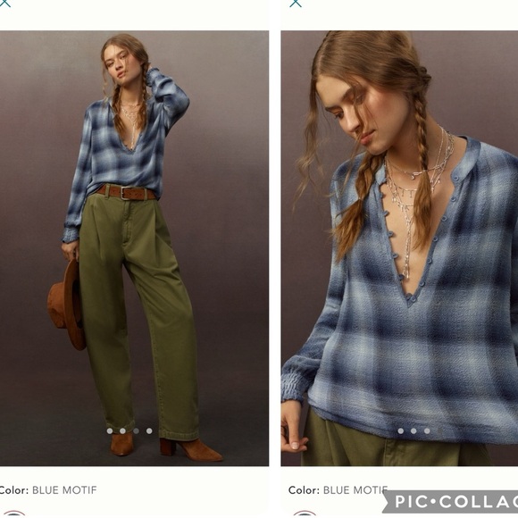 NWT new Anthropologie cloth & stone long sleeve Henley top blue plaid medium - Picture 9 of 16